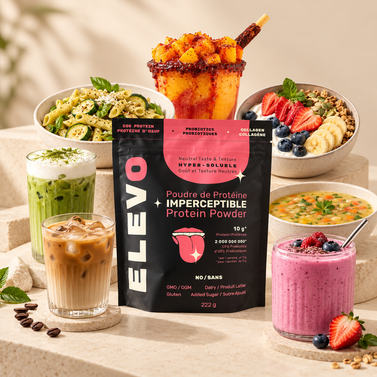 Elevo Protéine Imperceptible – 20g Protéines + Probiotiques & Collagène (Sans Goût)