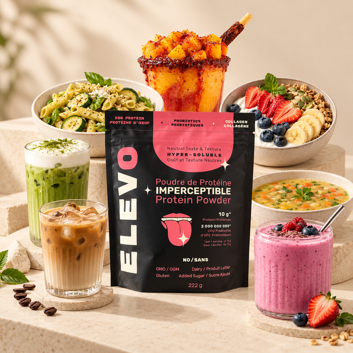 Elevo Protéine Imperceptible – 20g Protéines + Probiotiques & Collagène (Sans Goût)